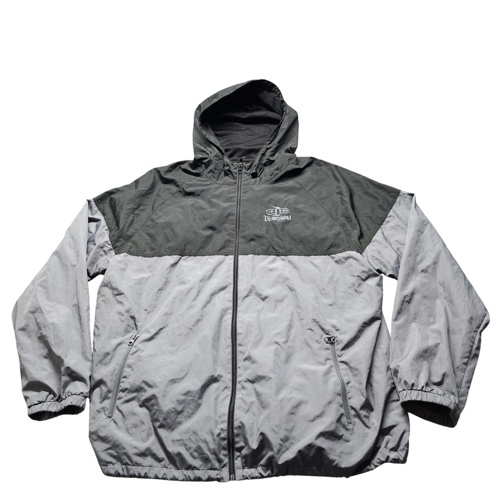 Disneyland Disney Parks Windbreaker Jacket Mens XXL Gray Black Full Zip Hooded